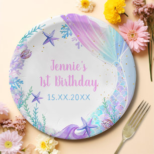 Mermaid Girl 1st Birthday Party Paper Plates