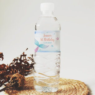 Mermaid Girl 1st Birthday Party Water Bottle Label