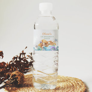 Mermaid Girl 1st Birthday Party Water Bottle Label