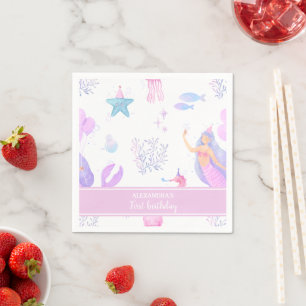 Mermaid Girl 1st Birthday Under the Sea Party Napkins