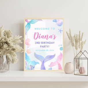 Mermaid Girl 3rd Birthday Party Foam Board