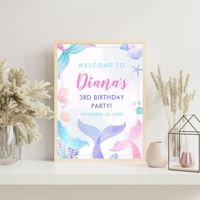 Mermaid Girl 3rd Birthday Party Foam Board (Creator Uploaded)