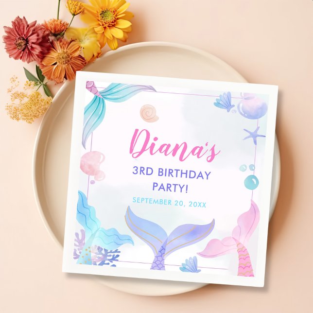 Mermaid Girl 3rd Birthday Party  Napkins (Creator Uploaded)