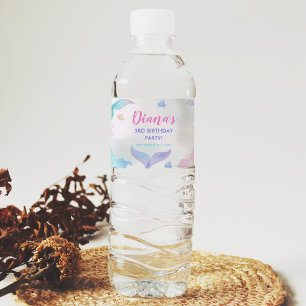 Mermaid Girl 3rd Birthday Party Water Bottle Label