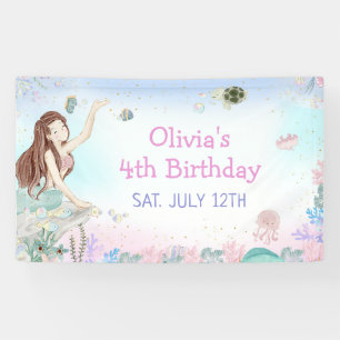 Mermaid Girl 4th Birthday Party Banner