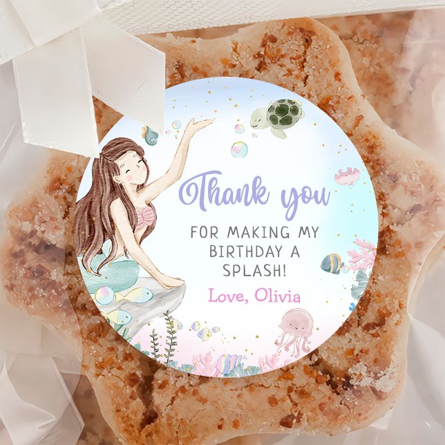 Mermaid Girl 4th Birthday Party Classic Round Sticker (Creator Uploaded)
