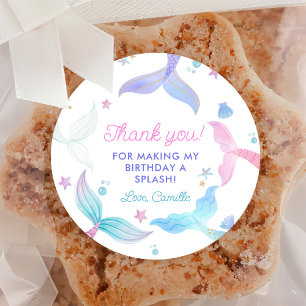 Mermaid Girl 4th Birthday Party Classic Round Sticker