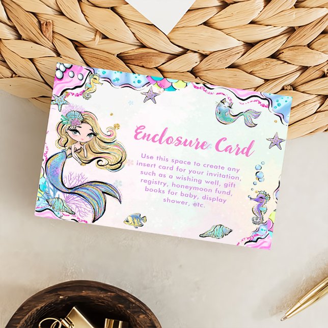 Mermaid Girl 5th Birthday Party Enclosure Card (Creator Uploaded)