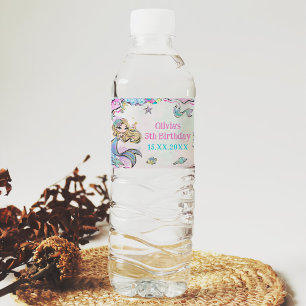 Mermaid Girl 5th Birthday Party Water Bottle Label
