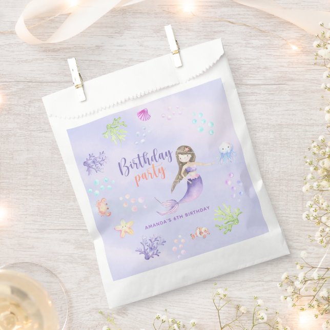 Mermaid Girl 6th Birthday Party Favor Bag (Clipped)