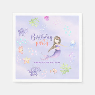 Mermaid Girl 6th Birthday Party Napkins