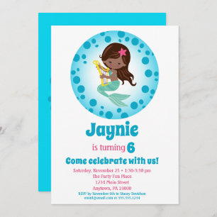 Mermaid Girl - African American Birthday Party Invitation