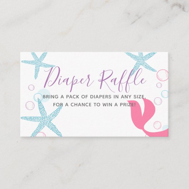 Mermaid Girl Baby Shower, Diaper Raffle Ticket Enclosure Card (Front)
