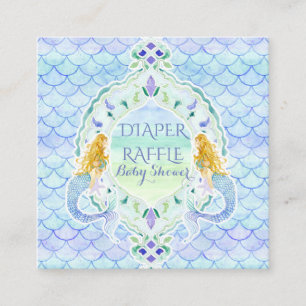 Mermaid Girl Baby Shower Diaper Raffle Watercolor Enclosure Card