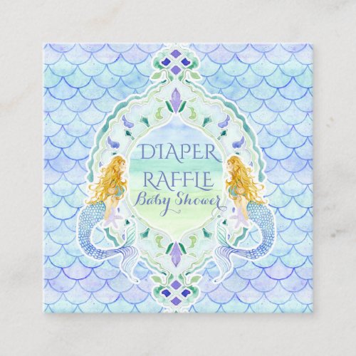 Mermaid Girl Baby Shower Diaper Raffle Watercolor Enclosure Card