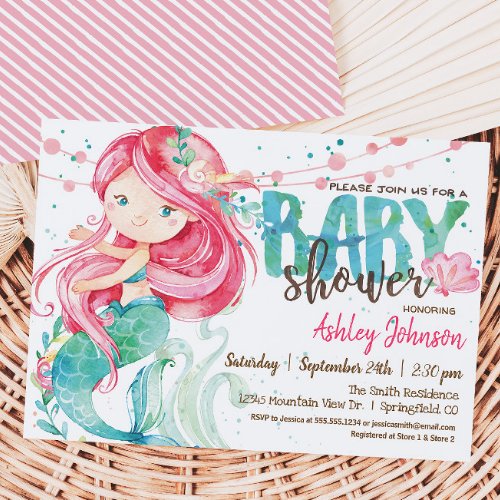 Mermaid Girl Baby Shower Invitation