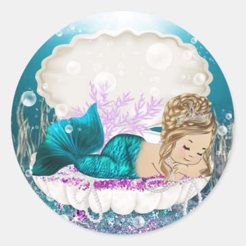 Mermaid Girl Baby Shower Stickers