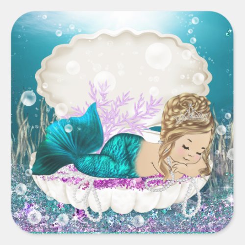 Mermaid Girl Baby Shower Stickers