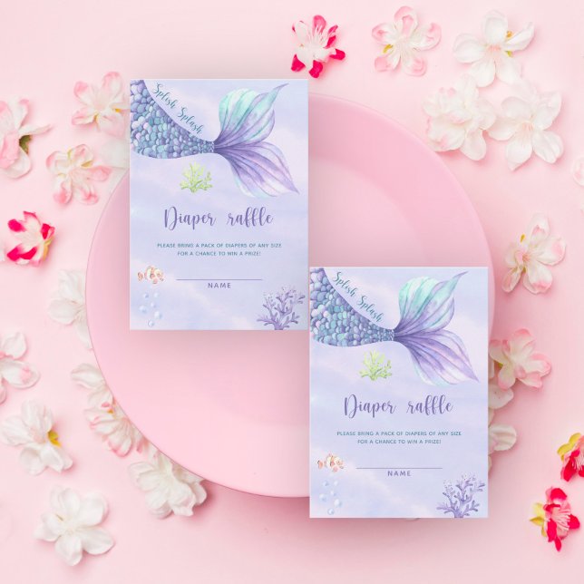 Mermaid girl baby shower ticket diaper raffle enclosure card (Creator Uploaded)