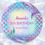 mermaid girl Birthday Classic Round Sticker<br><div class="desc">Little mermaid's Birthday sticker - please note the iridescence is only simulated</div>