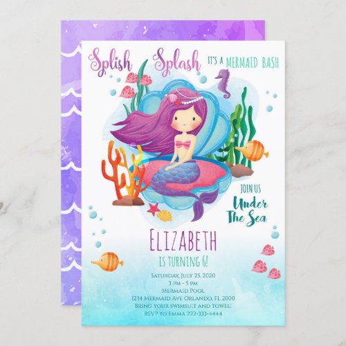 Mermaid Girl Birthday Invitation