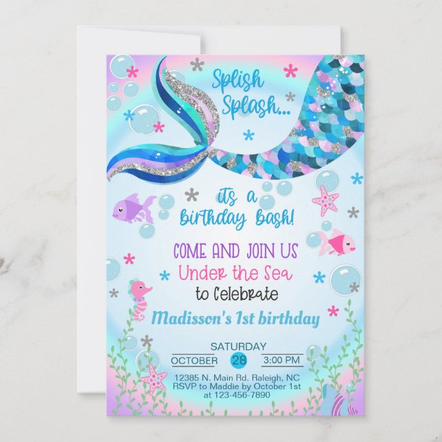 Mermaid girl birthday invitation. invitation (Front)