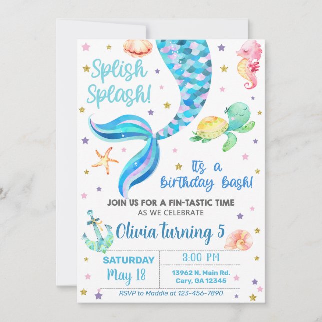 Mermaid girl birthday invitation. invitation (Front)