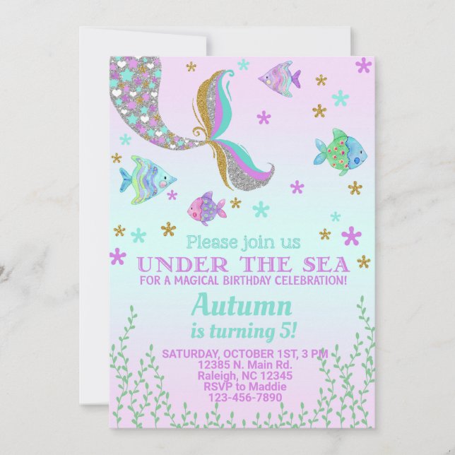 Mermaid girl birthday invitation. invitation (Front)