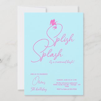 Mermaid Girl Birthday Minimalist Simple Modern Inv