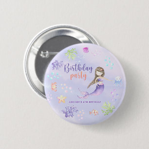 Mermaid Girl Birthday Party Button
