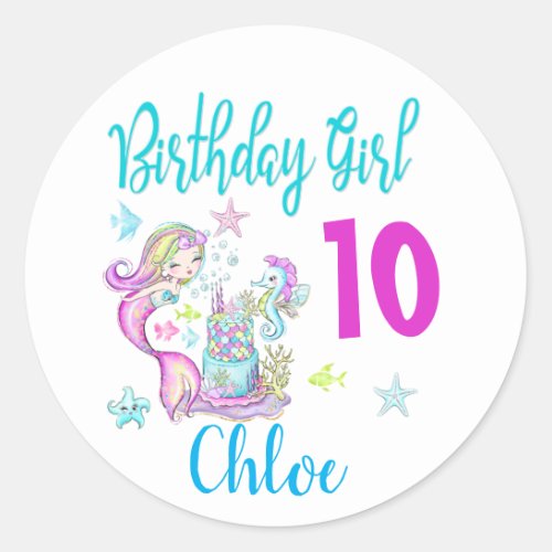 Mermaid Girl Birthday Party Group Matching Theme  Classic Round Sticker