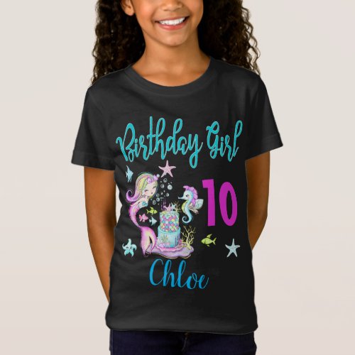 Mermaid Girl Birthday Party Group Matching Theme T_Shirt