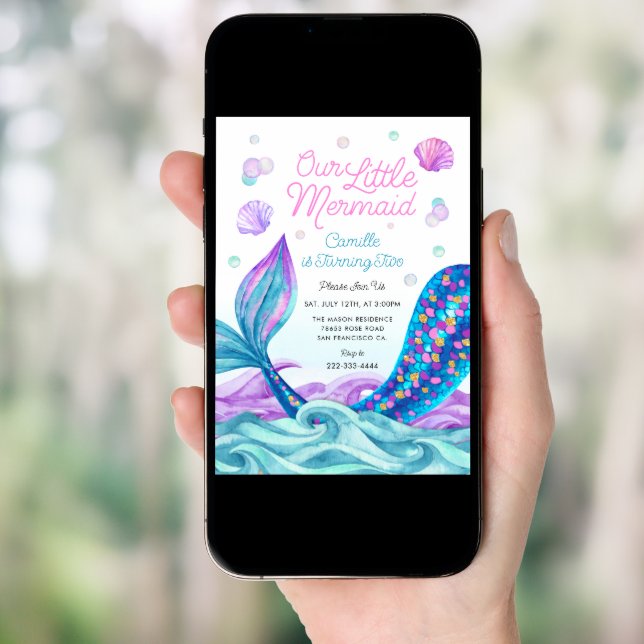 Mermaid Girl Birthday Party Invitation (Front Digital)
