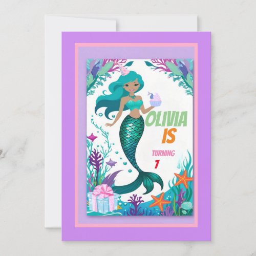 Mermaid Girl Birthday Party Invitation