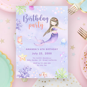 Mermaid Girl Birthday Party Invitation
