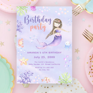 Mermaid Girl Birthday Party Invitation