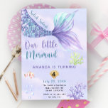 Mermaid Girl Birthday Party Invitation<br><div class="desc">"Under the Sea" themed birthday invitation.
Watercolor pastel purple and blue hues,  featuring playful mermaid tail,  clown fish,  and corals.</div>