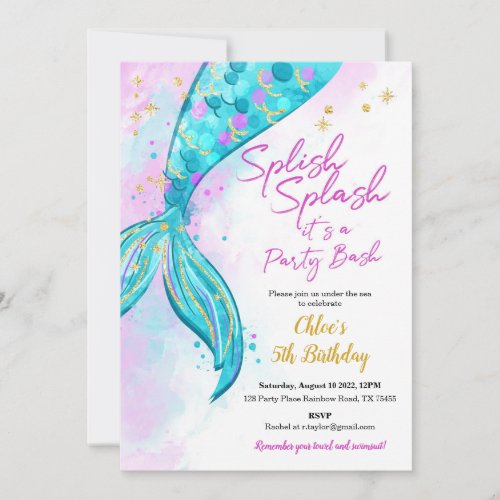Mermaid Girl Birthday Party Invitation 