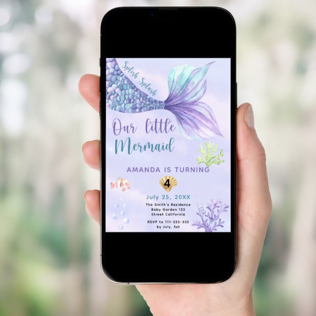 Mermaid Girl Birthday Party Invitation (Front Digital)