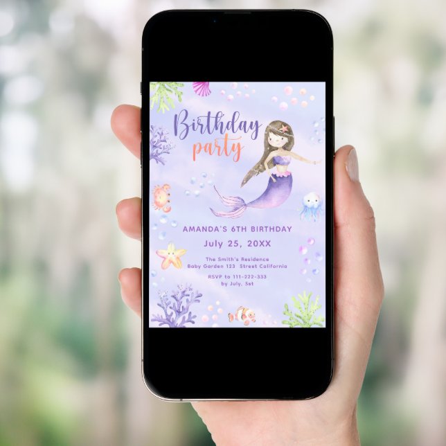 Mermaid Girl Birthday Party Invitation (Front Digital)