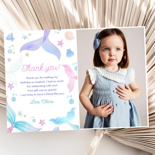 Mermaid Girl Birthday Party  Thank You Card