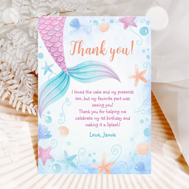 Mermaid Girl Birthday Party  Thank You Card (Creator Uploaded)