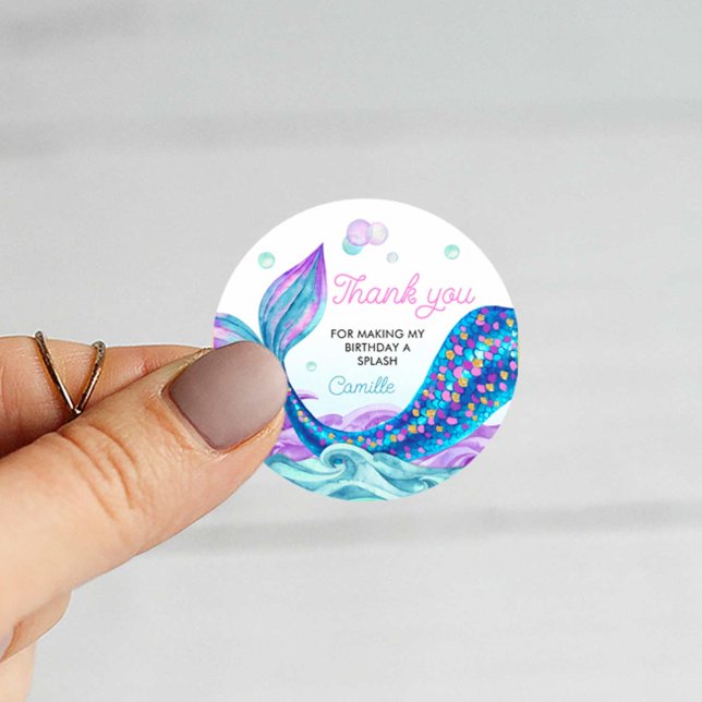 Mermaid Girl Birthday Thank you Classic Round Sticker (Creator Uploaded)