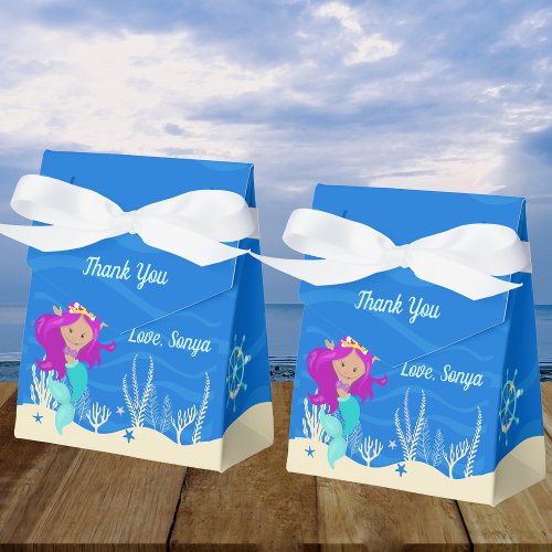 Mermaid Girl Blue Ocean Custom Pool Birthday Party Favor Boxes