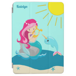 Mermaid Girl Cute Custom Beach Monogram Kids iPad Air Cover