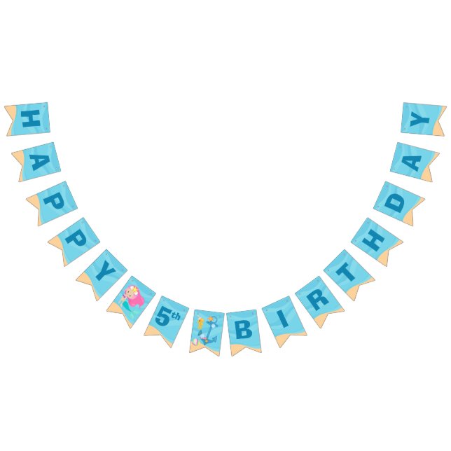 Mermaid Girl Cute Custom Kids Pool Birthday Party Bunting Flags (All)