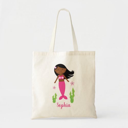 Mermaid Girl  Dark Skin  Black Hair Tote Bag