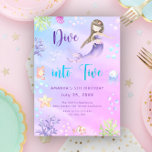 Mermaid Girl Dive Into Five 5th Birthday Party Invitation<br><div class="desc">"Under the Sea" themed birthday invitation.
Watercolor pastel hues,  featuring mermaid girl,  clown fish,  crab,  jellyfish,  starfish,  water bubbles and corals.</div>
