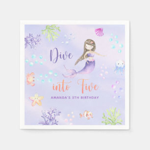Mermaid Girl Dive Into Five 5th Birthday Party Napkins