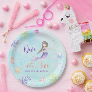 Mermaid Girl Dive Into Five 5th Birthday Party Paper Plates
